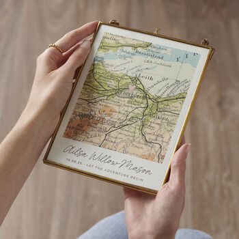 Personalised New Baby Vintage Map Stitch Heart Print, 10 of 10