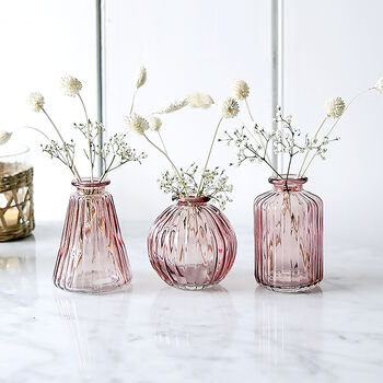 Rose Pink Glass Bud Vases Set Of Three, 2 of 2