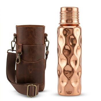 Hammered Copper Water Bottle And Geunine Leather Carrying Bag Set, 9 of 11