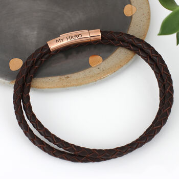 Personalised Rose Gold Plated And Leather Wrap Bracelet, 2 of 6