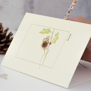 Christmas Card With A Field Mouse And Holly, 3 of 4