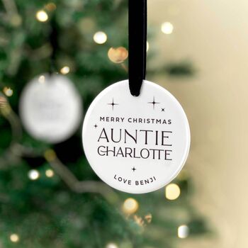 Personalised Ceramic Christmas Bauble For Auntie Or Uncle, 4 of 10