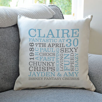 Personalised 30th Birthday Word Art Cushion, 5 of 8