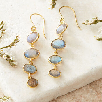 Labradorite Gold Plated Silver Pebble Drop Earrings, 3 of 8