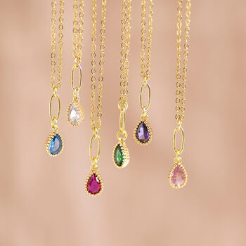 Gold Plated Teardrop Birthstone Pendant Necklace, 4 of 12