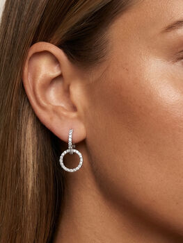 Double Hoop Pavé Earrings With Round Removable Charms In Gold, 4 of 4