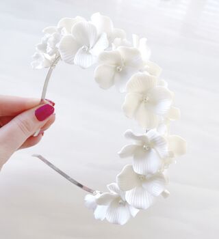 White Flower Bridal Headband, 3 of 4