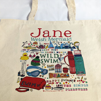 Personalised Wild Swimming Mermaid Bag, 2 of 11
