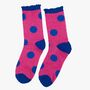 Women's Glitter Socks Pink Royal Blue Large Polka Dots, thumbnail 2 of 4