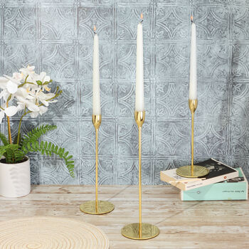G Decor Verro Set Of Three Modern Gold Stainless Steel Candle Holders Sleek Weighted Dinner Candlesticks, 2 of 5