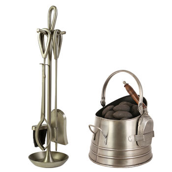 Antique Pewter Effect Fireplace Accessories Set, 2 of 7