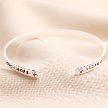 Laugh A Little Harder Meaningful Word Bangle In Silver, 2 of 3