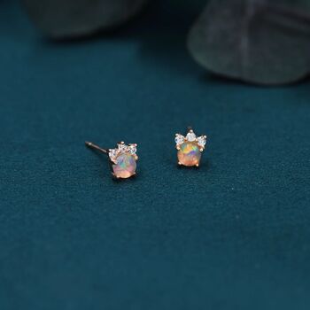 Tiny Opal With Cz Stud Earrings In Sterling Silver, 4 of 11