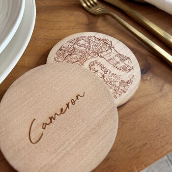 Map Coaster Double Sided Personalised Wooden Place Setting, 9 of 10