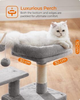 72cm Three Level Grey Cat Tree With Three Pompoms, 4 of 8