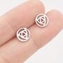 Mackintosh Rose Stud Earrings In Sterling Silver, thumbnail 4 of 11