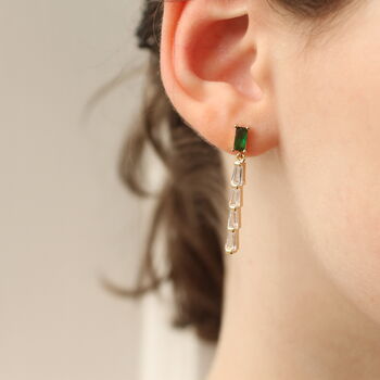 Art Deco Emerald Baguette Drop Earrings, 3 of 6
