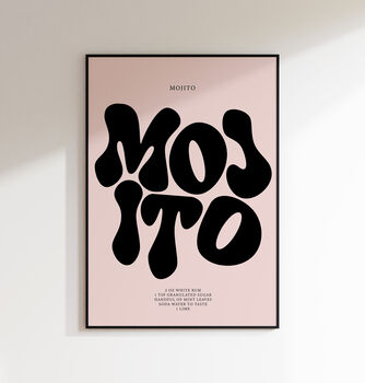 Mojito Print | Cocktail Poster | Wall Art | A5 A4 A3 | Bold | Typographic | Drink | Bar | Print | Groovy |, 4 of 8