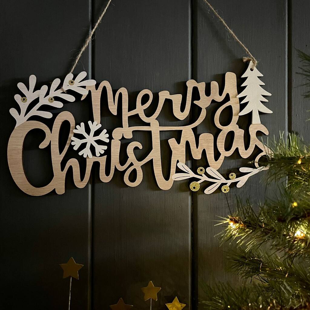 Wooden 'Merry Christmas' Hanging Sign By Nest Gifts
