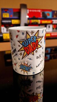 Personalised Super Dad Mug – Comic Style With Kids Name, 3 of 6