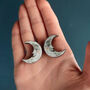 Crescent Moon Stud Earrings, Silver And Grey, thumbnail 1 of 3