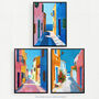 Set Three Wall Art Prints Colourful Village Sea Greek, thumbnail 4 of 7