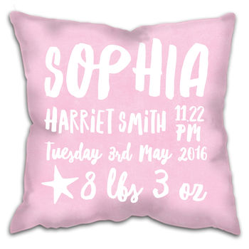 Personalised Baby Birth Details Cushion, 5 of 5