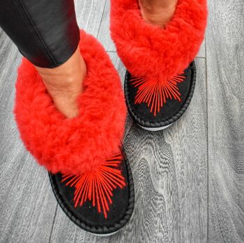 Red Sheepskin Moccasin Slippers, 2 of 4