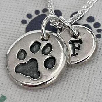 Personalised Double Pendant Paw Print And Initial, 2 of 2