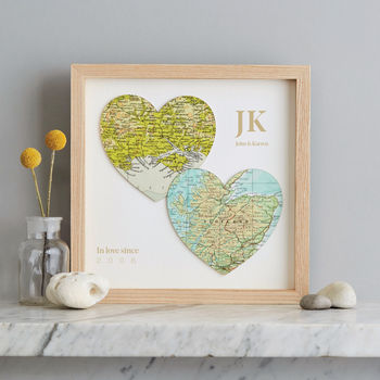 In Love Since Two Map Hearts Personalised Print, 5 of 7