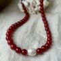 Edie Red Agate Pearl Sterling Silver Necklace, thumbnail 1 of 3