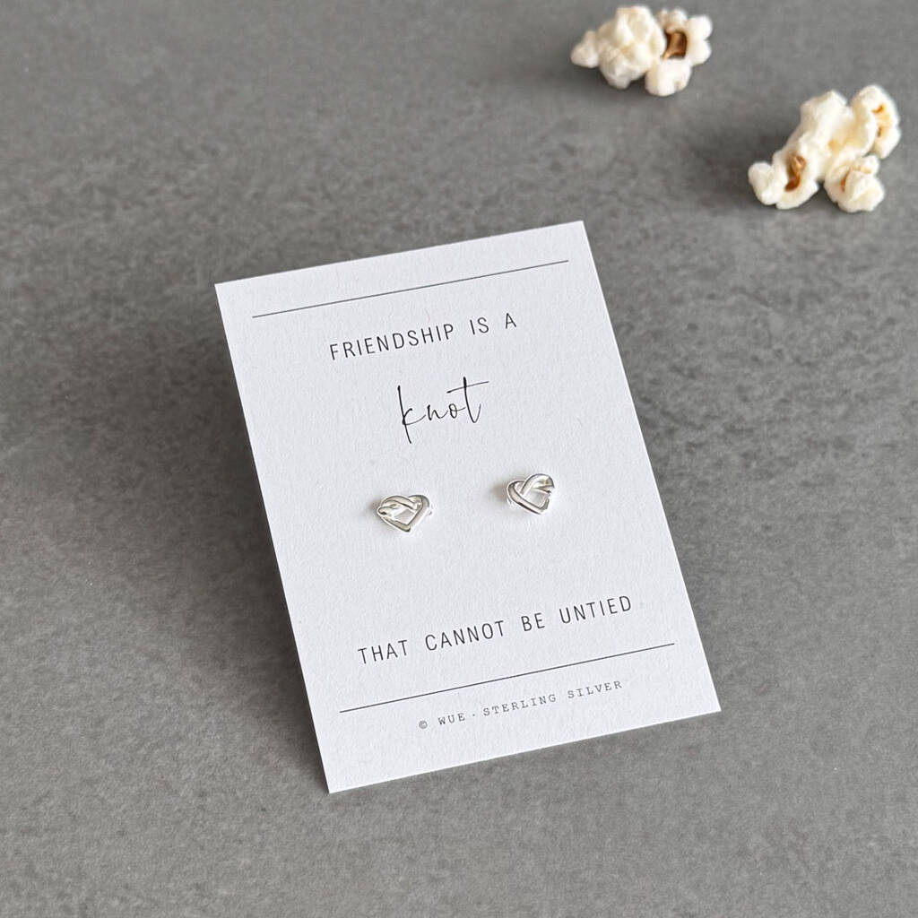 Friendship Knot Heart Sterling Silver Earrings, 1 of 12