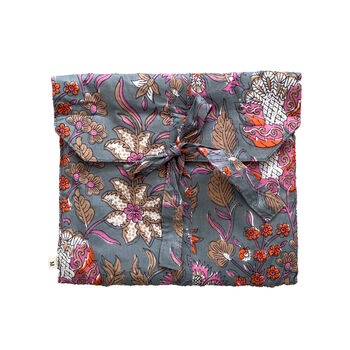 Floral 100% Cotton Ladies Pyjama Short Set In Grey And Pink, 4 of 5