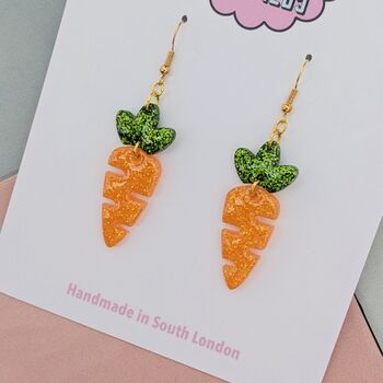 Carrot Resin Glitter Handmade Earrings, 3 of 4