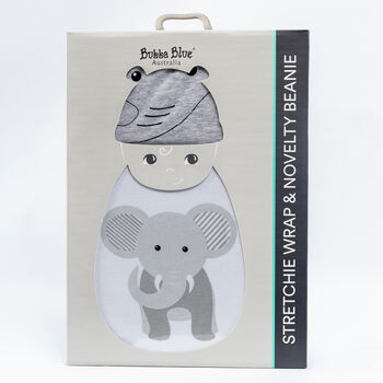 Elephant Stretchie Swaddle And Beanie Set, 4 of 4