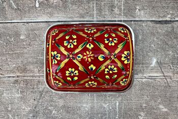 Handpainted Red Patterned Butter Dish, 5 of 5