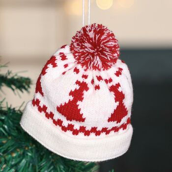 Two Mini Knitted Hat Christmas Tree Decorations, 4 of 6