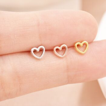 Sterling Silver Extra Tiny Open Heart Stud Earrings, 2 of 12