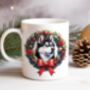 Personalised Husky Christmas Wreath Dog Mug, thumbnail 1 of 2