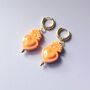 Sacred Heart Orange Earrings With 18ct Gold Plated Huggie Hoops, thumbnail 4 of 6
