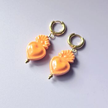 Sacred Heart Orange Earrings With 18ct Gold Plated Huggie Hoops, 4 of 6