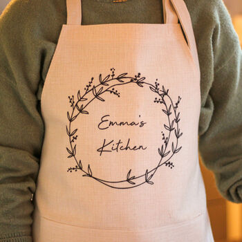 Personalised Floral Wreath Apron For The Kitchen, 5 of 5