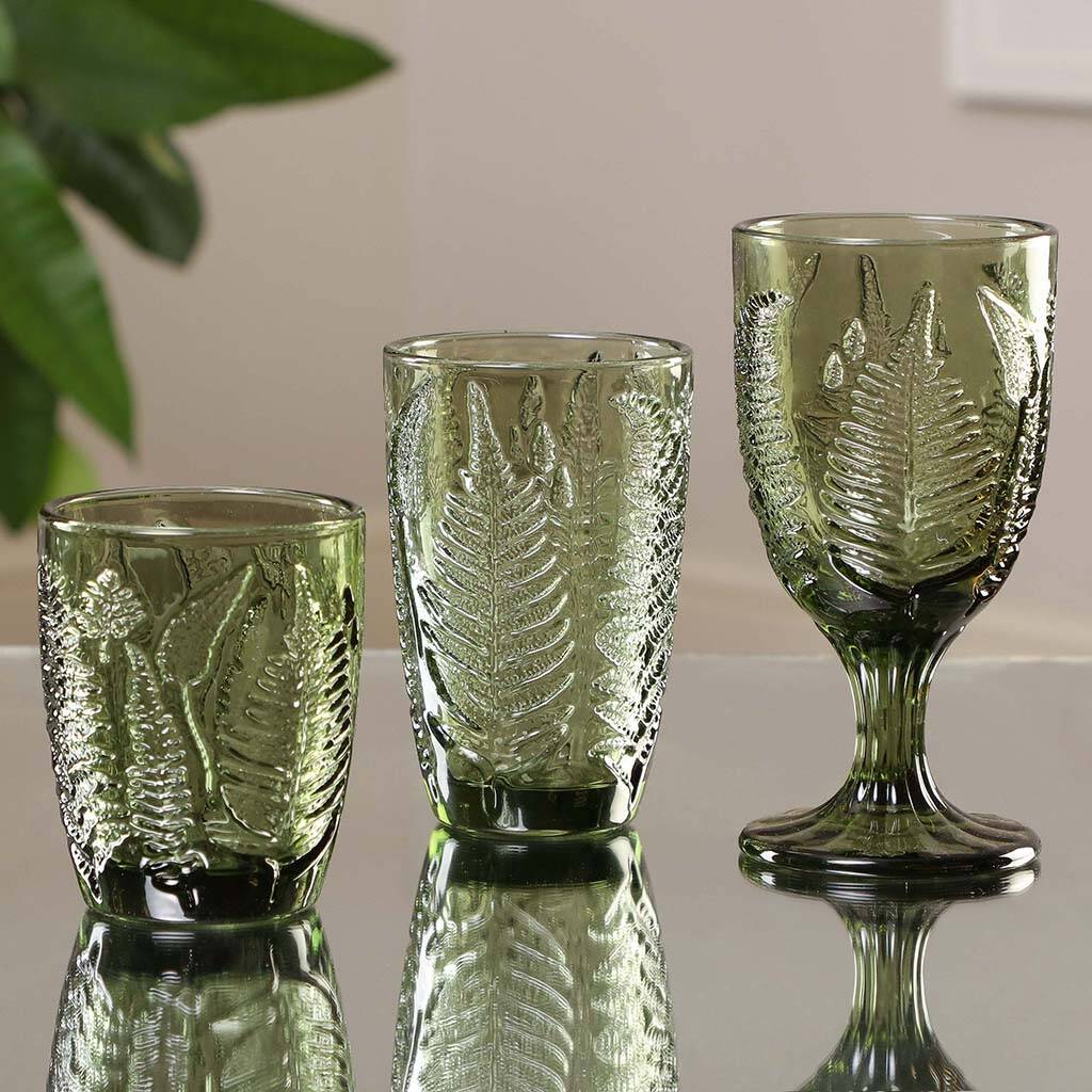 green embossed leaf glassware by dibor