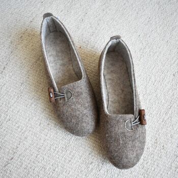 Wool Ballerina Style Slippers With Toggle Oak Brown, 5 of 5