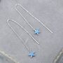 Aquamarine Blue Cz Flower Threader Earrings, thumbnail 4 of 12