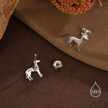 Sterling Silver Tiny Whippet Dog Stud Earrings, 4 of 12