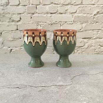 Pair Of Ceramic Wine Goblets In Forest Green Colour, 4 of 6