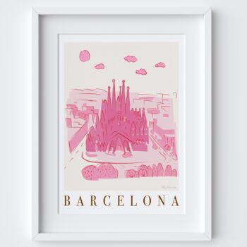 Barcelona, Spain Pink City Skyline Scene Travel Print, 2 of 2