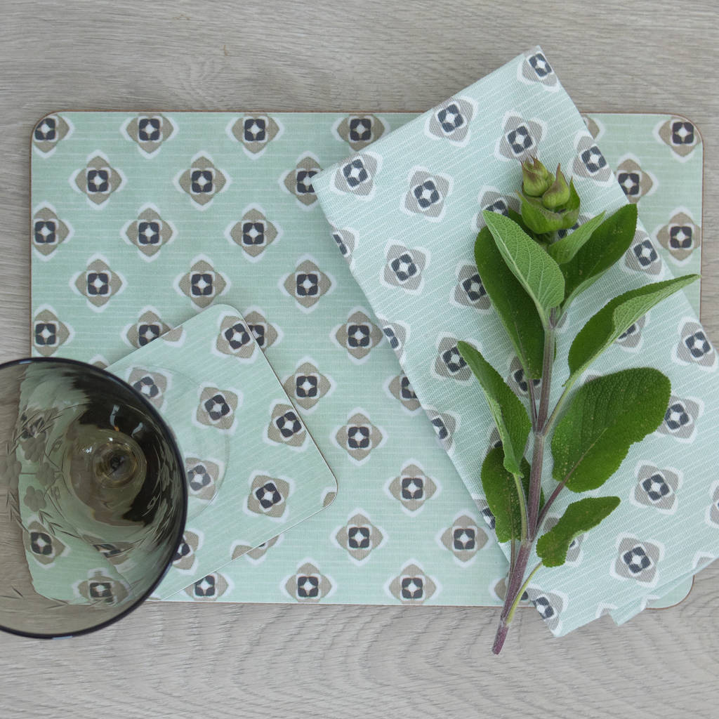 garden green grey set of four melamine placemats by cottage in the hills
