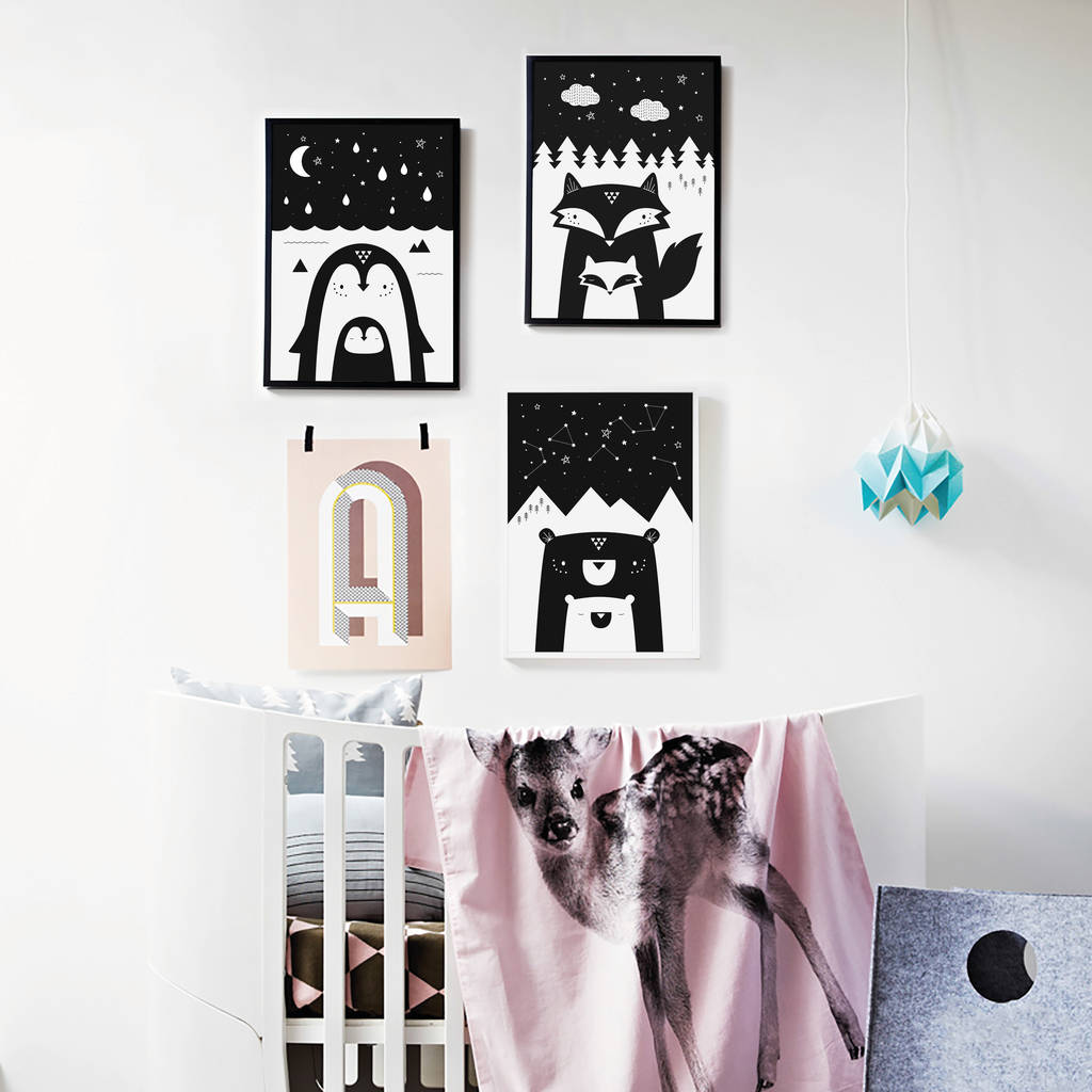 animal nursery art print trio modern and monochrome by paper joy